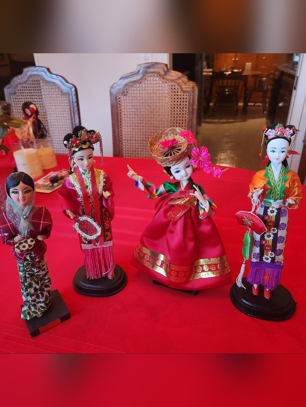 Vintage Set Of 4 Asian Costume Dolls